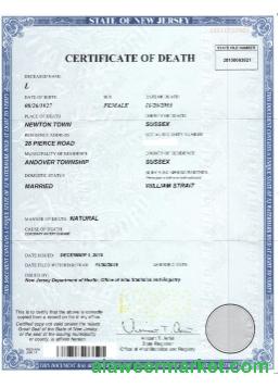 USA New Jersey certificate of death